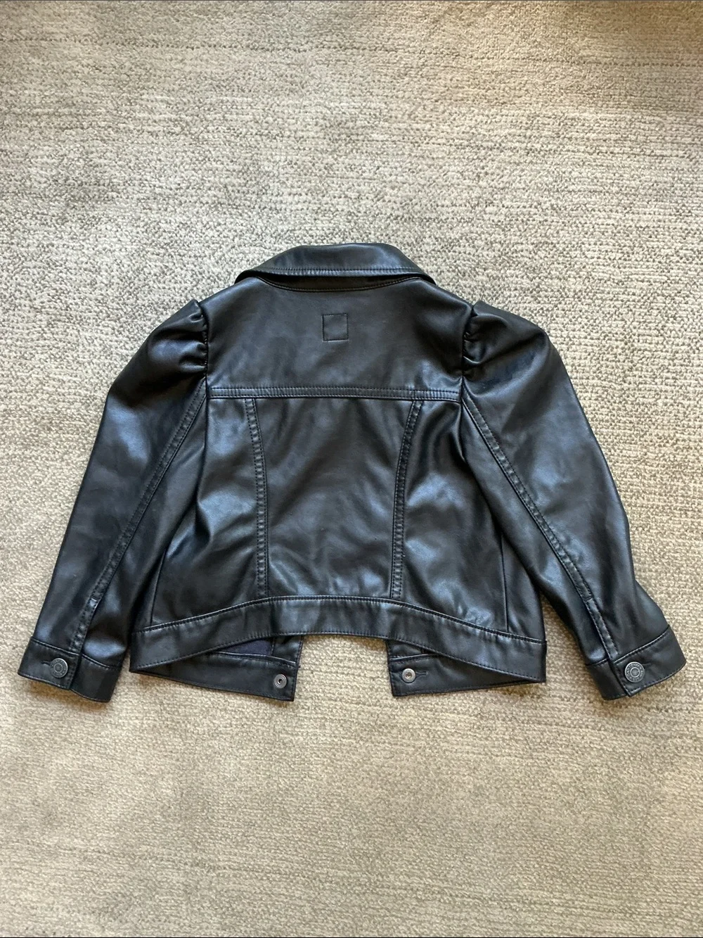 🖤GAP Sz 4 Kids Black Faux Leather Puff-Sleeve Jacket